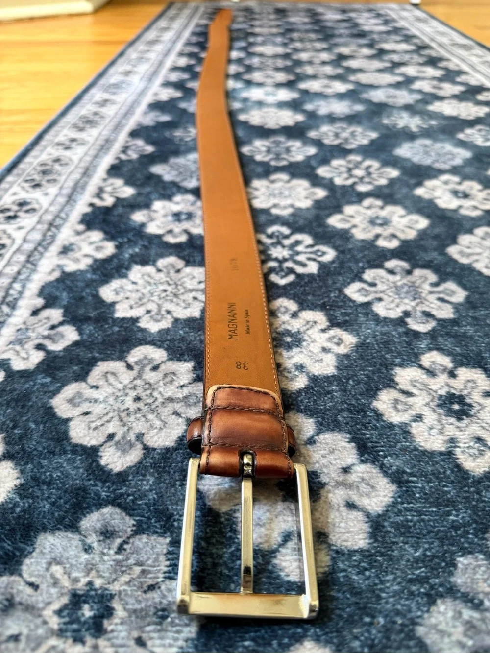 Magnanni Brown Leather Belt Silver Buckle Men’s Size 38
